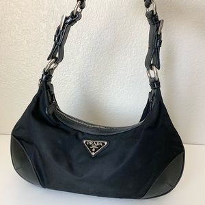 Prada tessuto nylon leather trim shoulder bag